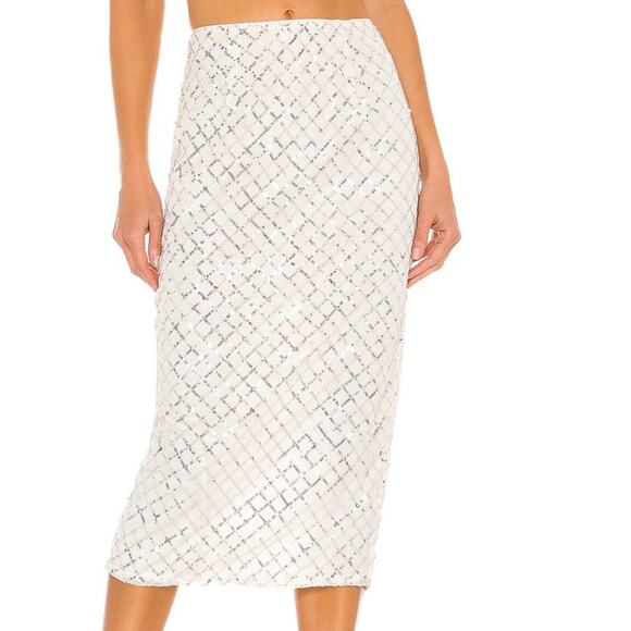 Camila Coelho Enrico Midi Skirt in Silver NWT Size Small - Picture 1 of 5